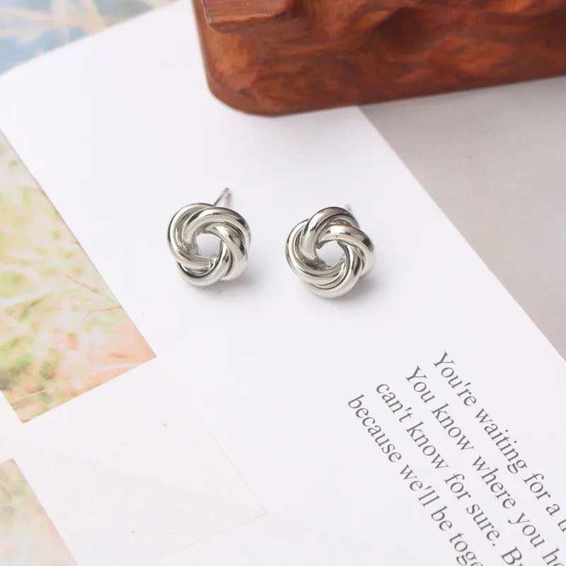Tiny Metal Stud Earrings for Women Gold Color Twist Round Earrings Small Unusual Earrings-Dollar Bargains Online Shopping Australia