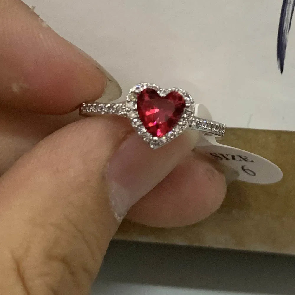 Princess Cut Natural Gemstones Zircon Silver Color Engagement Wedding Party Heart Rings-Dollar Bargains Online Shopping Australia