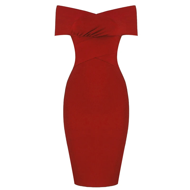 Women Bodycon Sexy Off The Shoulder Rayon Bandage Dress Club Dress Midi Celebrity Party Dress-Dollar Bargains Online Shopping Australia
