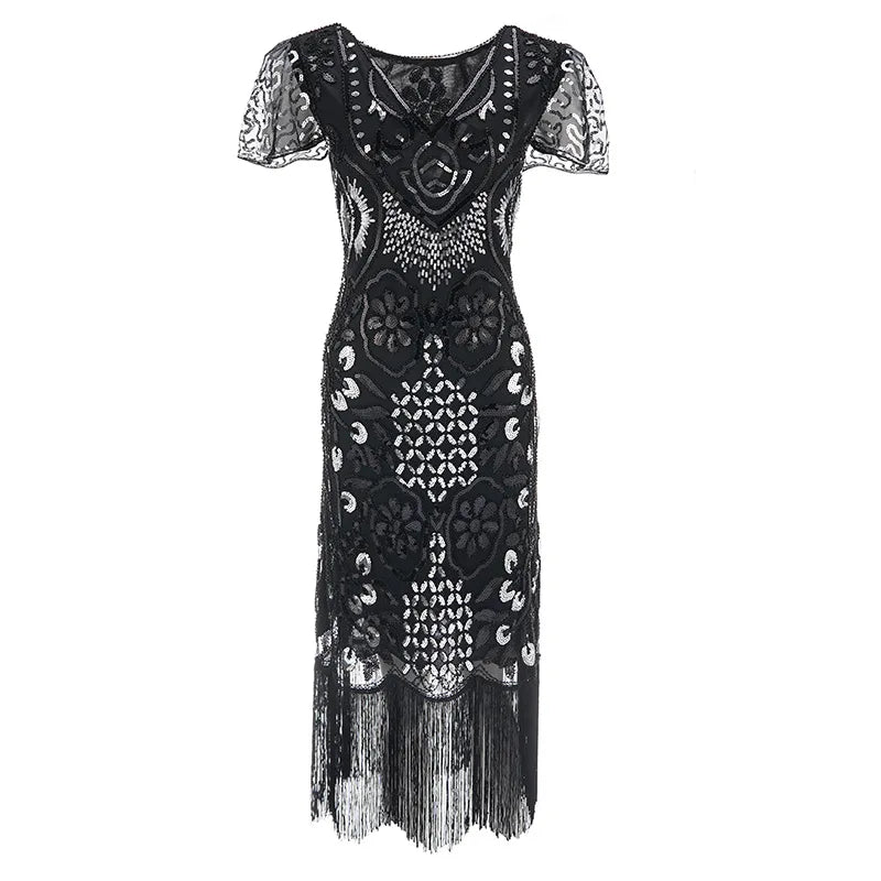 1920s Flapper Roaring Plus Size 20s Great Gatsby Fringed Sequin Beaded Lady Dress