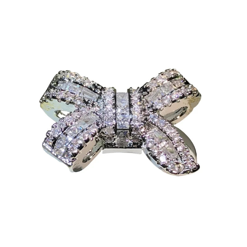 925 Silver Color Bowknot Bow Knot Bling Zircon Stone Rings for Women Fashion Wedding Engagement Jewelry-Dollar Bargains Online Shopping Australia