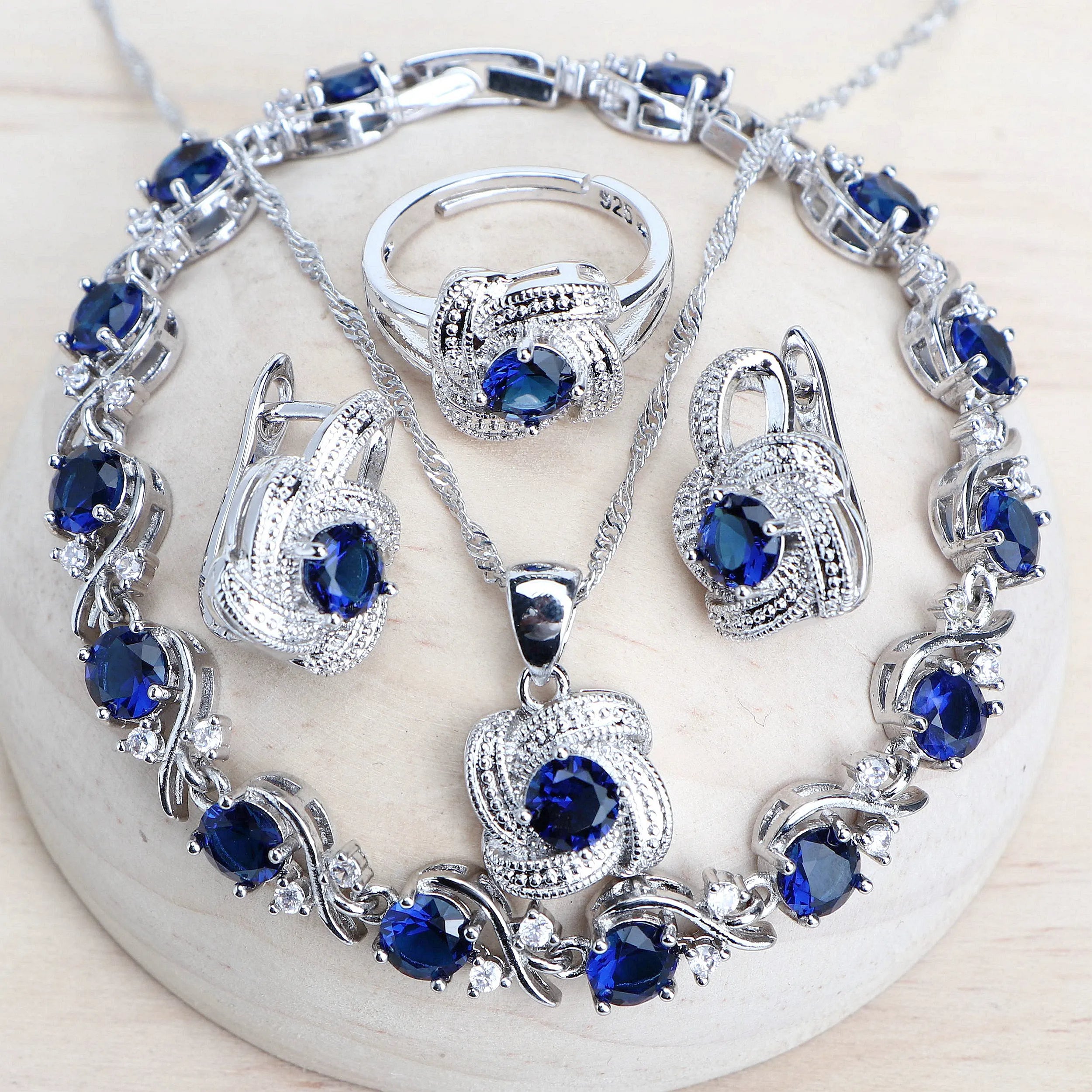 Blue Zirconia Women Jewelry Sets 925 Sterling Silver Wedding Bridal Costume Jewellery Earrings Rings Bracelets Pendant Necklace-Dollar Bargains Online Shopping Australia