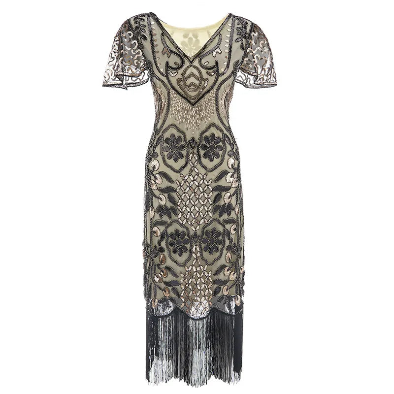 1920s Flapper Roaring Plus Size 20s Great Gatsby Fringed Sequin Beaded Lady Dress