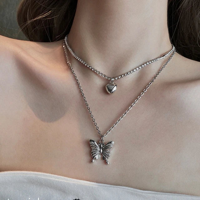 Women Pendant Necklaces Fine Double Link Chain Metal Heart Party Necklace Jewelry Gift-Dollar Bargains Online Shopping Australia