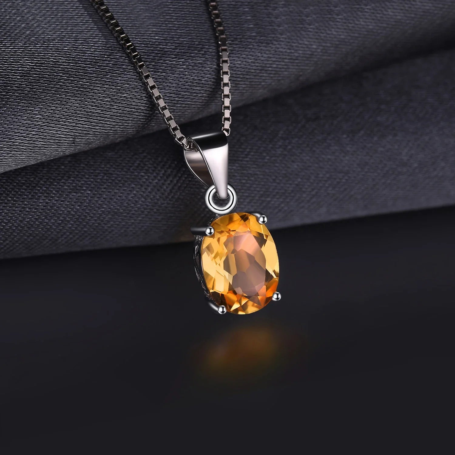 Oval Yellow Genuine Natural Citrine 925 Sterling Silver Pendant Necklace Gemstone Necklace for Women No Chain