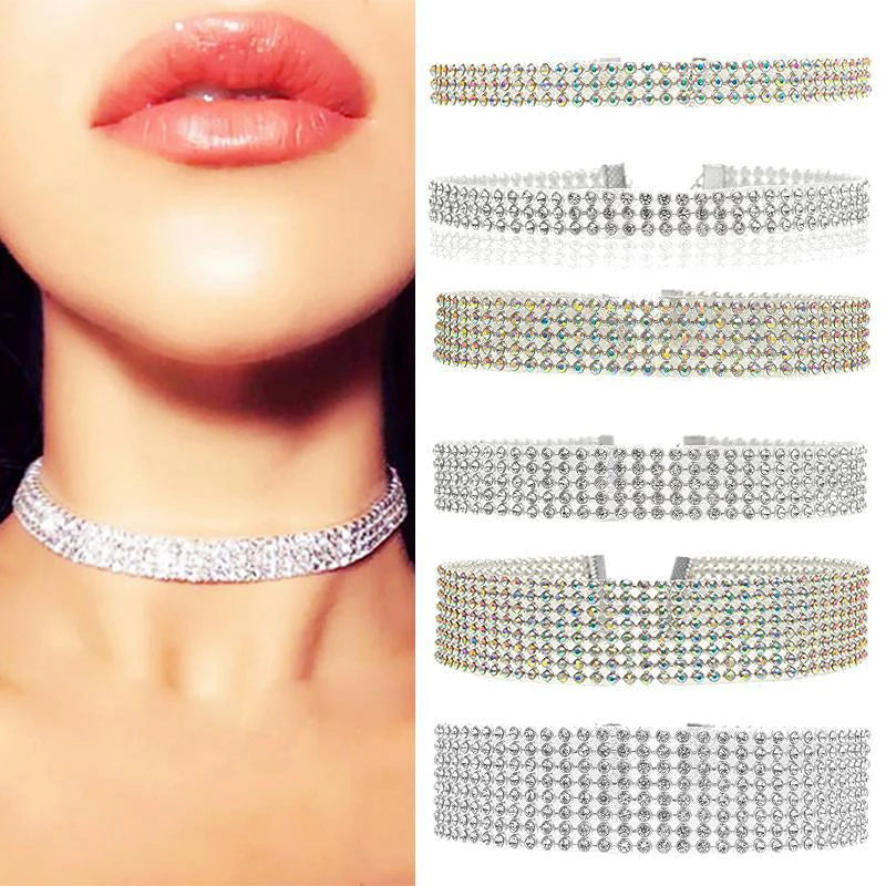 European Style Women Bundle Neck Element Necklace Jewelry Punk Hip Hop Choker Inlay Rhinestone Collar Gift-Dollar Bargains Online Shopping Australia