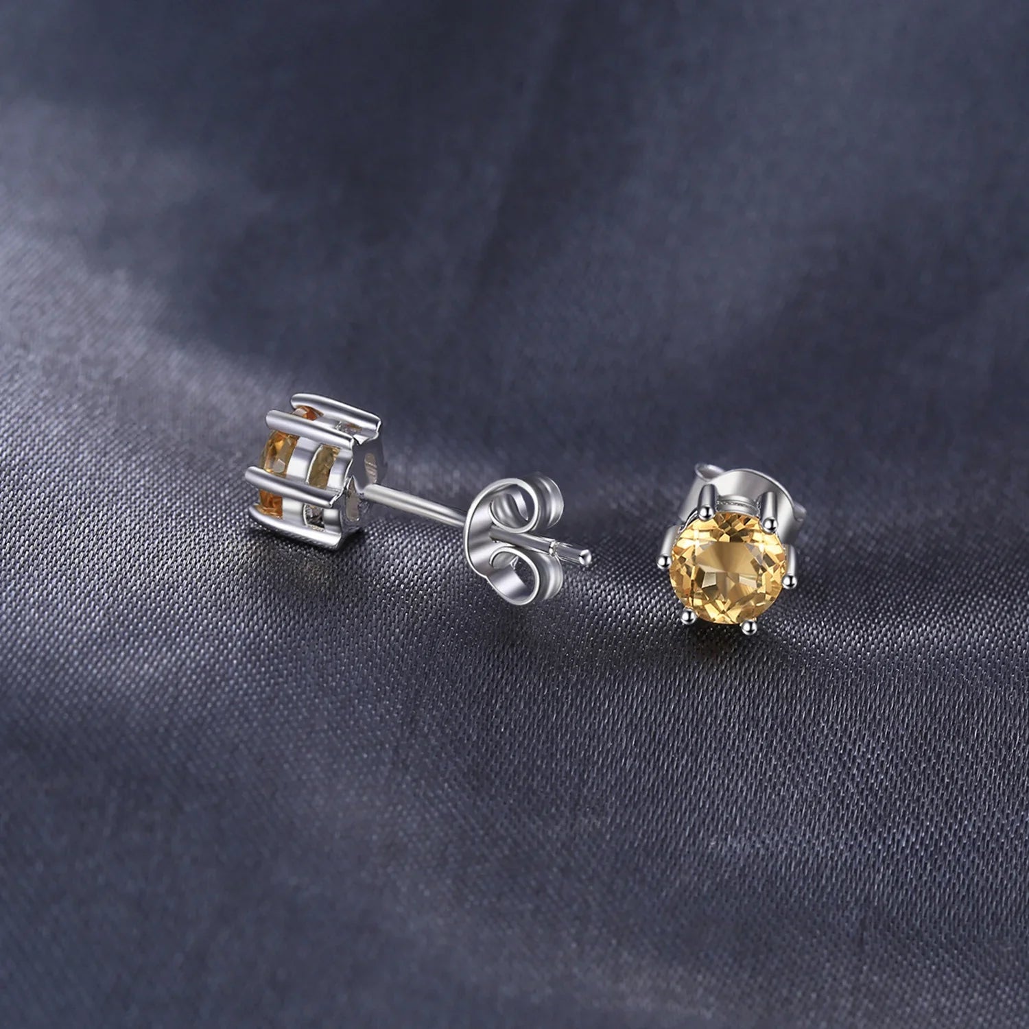 Round Natural Yellow Citrine 925 Sterling Silver Stud Earrings for Women Statement Fashion Gemstone Jewelry Gift