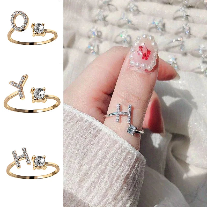 26 English Letter Open Finger Rings A-Z Initials Name Alphabet Female Creative Ring Fashion Wedding Party Jewelry Gifts-Dollar Bargains Online Shopping Australia