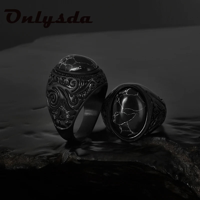 Stainless Steel Jewelry Ring Men Black Stone Rings Charm Fashion Male Women Finger Band Engagement Wedding Gift-Dollar Bargains Online Shopping Australia