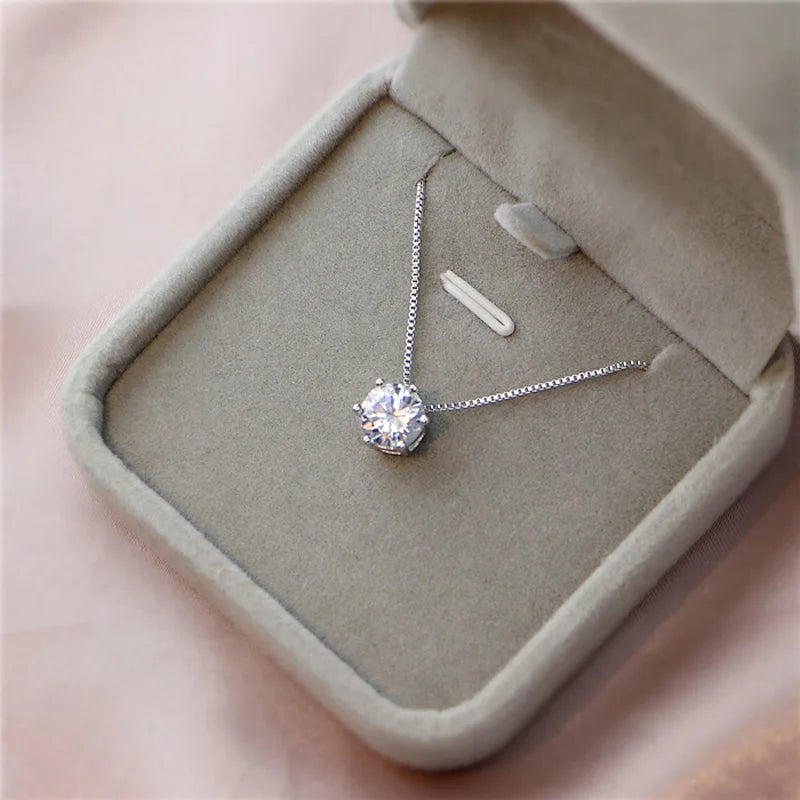 Silver Geometric Simple Round Choker AAA Zircon Pendant Necklace Women Engagement Fine