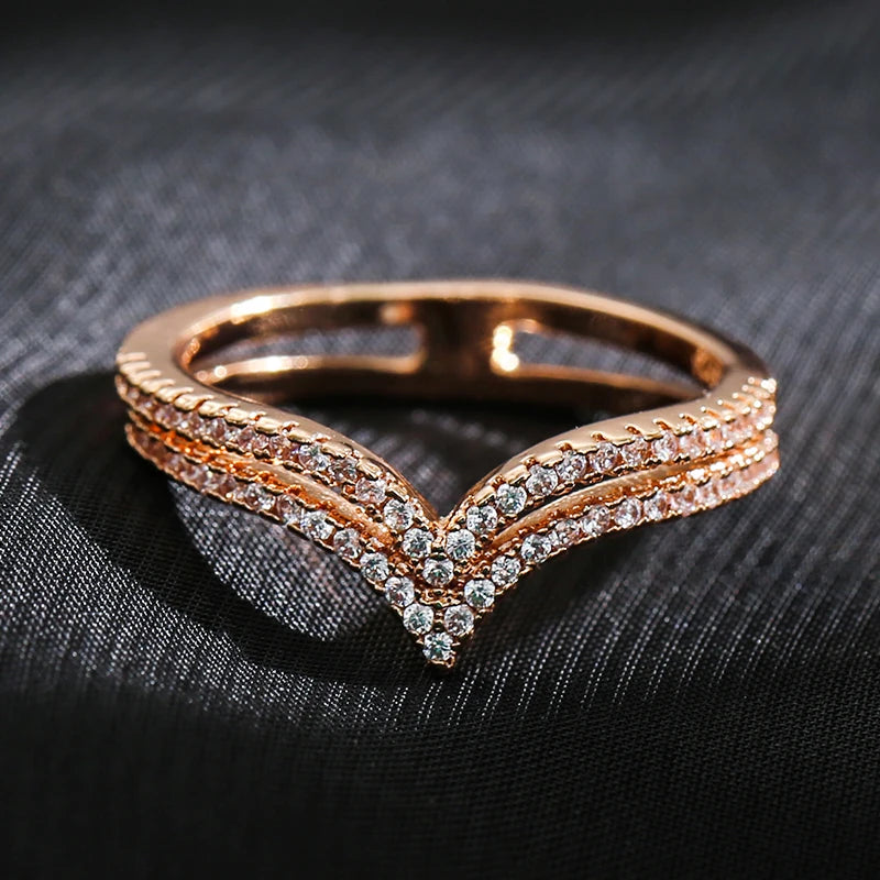 Rose Gold Ring Double Row Micro-wax Inlay Natural Zircon Hollow Rings Women Wedding Party Fine Jewelry-Dollar Bargains Online Shopping Australia