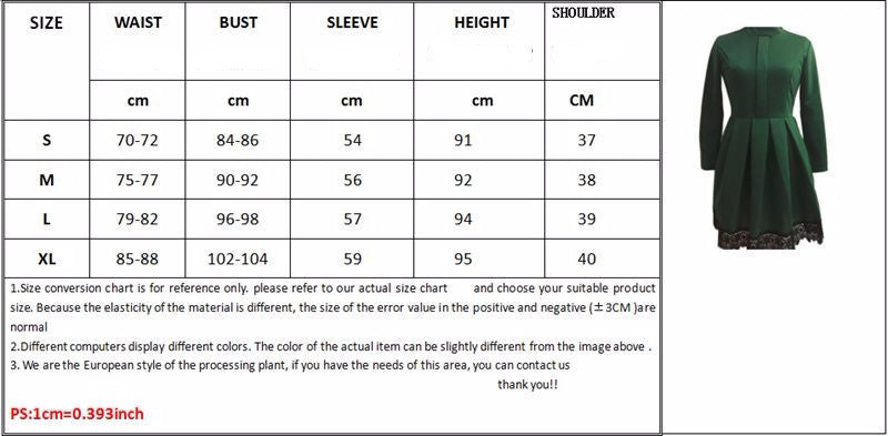 Online discount shop Australia - Autumn Winter Dress New Fashion Women Long Sleeve Slim knee length Lace patchwork Green Party Dresses Plus Size