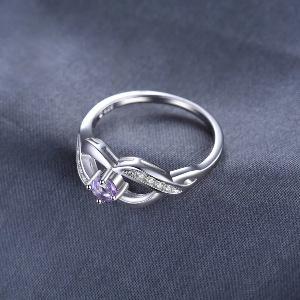 Infinity Round Natural Amethyst 925 Sterling Silver Rings for Women Fashion Purple Gemstone Jewelry Statement Band