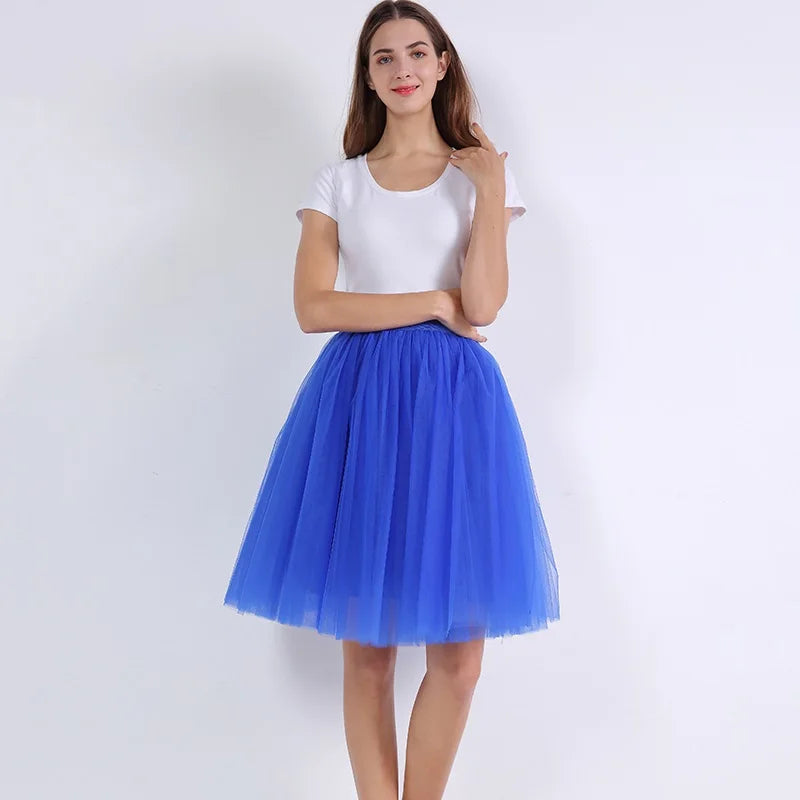 5 Layers Fashion Tulle Skirt Pleated TUTU Skirts Womens Lolita Petticoat Bridesmaids Midi Skirt