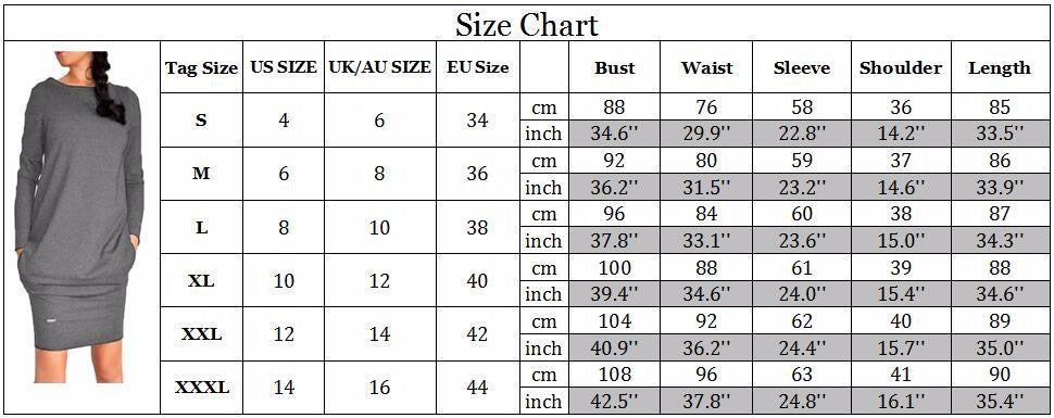Women Long Sleeve Warm Autumn Dress Sweatshirt Party Short Mini Jumper Dresses