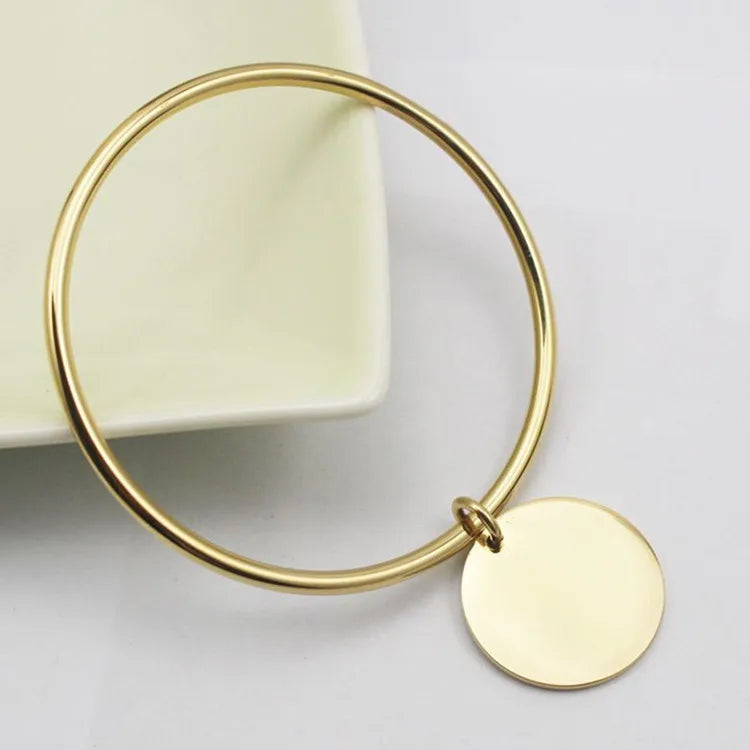 Classic Round Golden Charm Bangle Bracelet Stainless Steel Women Fashion Jewelry Gold Color-Dollar Bargains Online Shopping Australia
