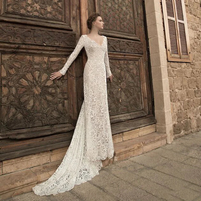 Mermaid Long Lace Dress Long Sleeve Backless Party Dress Transparent Sexy and Elegant Women's Dresses-Dollar Bargains Online Shopping Australia