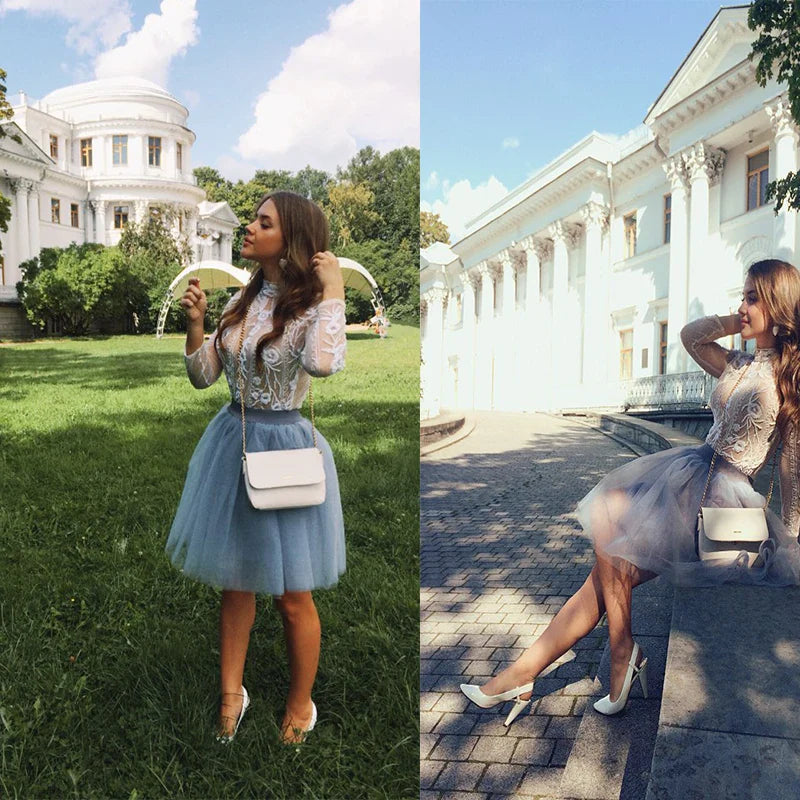 5 Layers Fashion Tulle Skirt Pleated TUTU Skirts Womens Lolita Petticoat Bridesmaids Midi Skirt