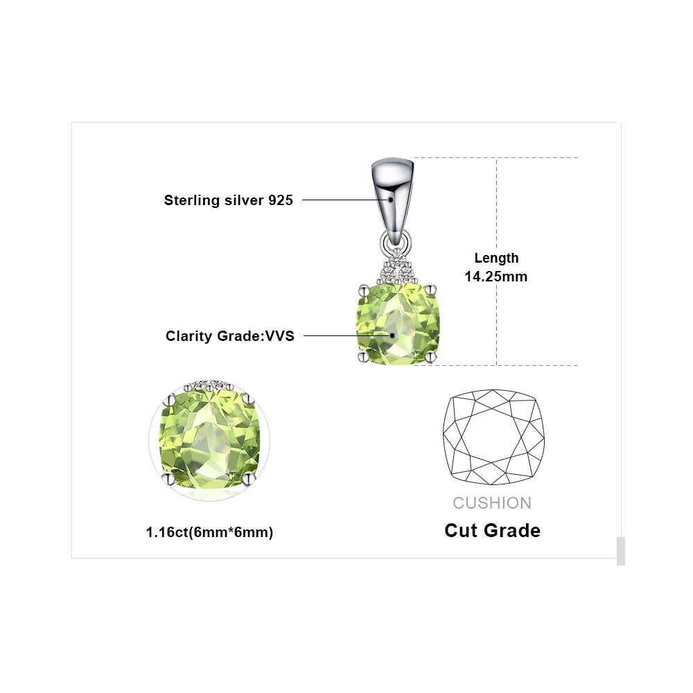 1.1ct Genuine Natural Peridot 925 Sterling Silver Pendant Necklace for Woman Fine Jewelry Gemstone Choker No Chain