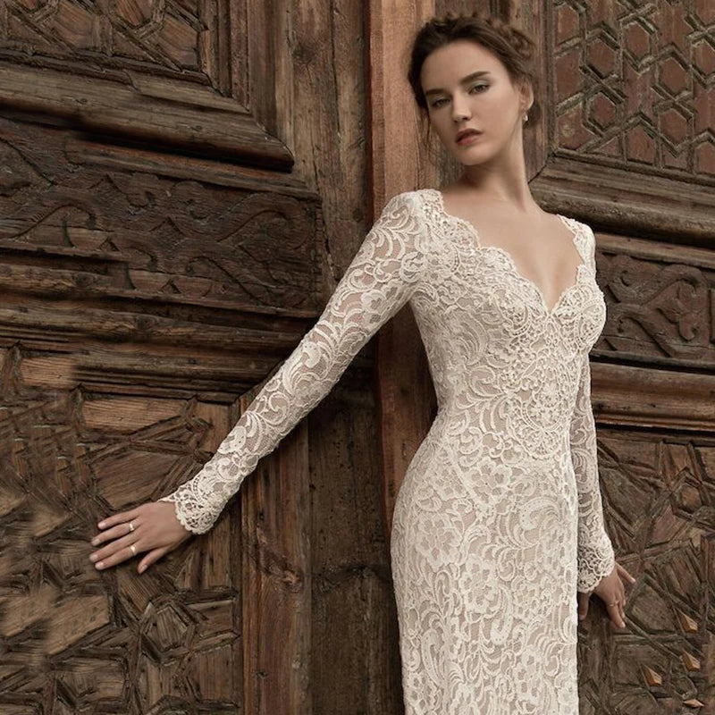 Mermaid Long Lace Dress Long Sleeve Backless Party Dress Transparent Sexy and Elegant Women's Dresses-Dollar Bargains Online Shopping Australia