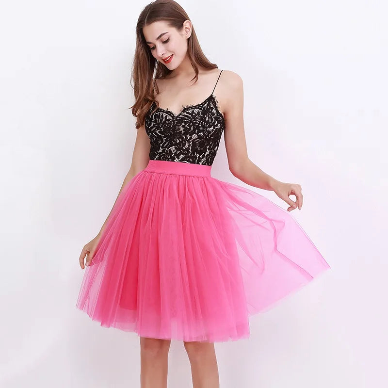 5 Layers Fashion Tulle Skirt Pleated TUTU Skirts Womens Lolita Petticoat Bridesmaids Midi Skirt