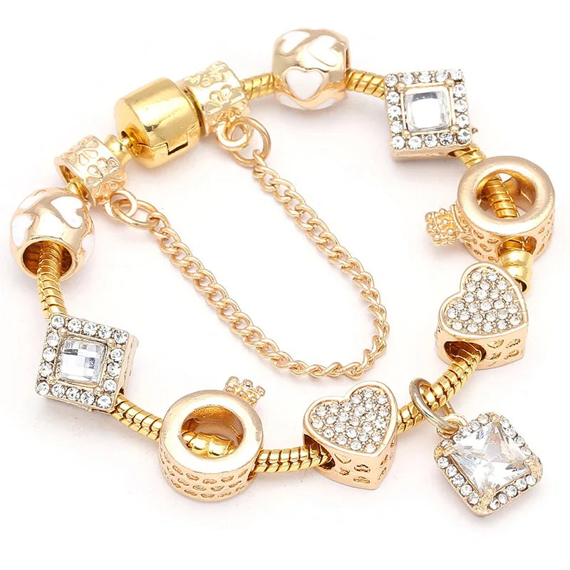 Heart & Key Pendant Rose Gold Color Fine Bracelets & Bangles Ferris Wheel Beads Charm Bracelet For Women Jewelry Gift-Dollar Bargains Online Shopping Australia
