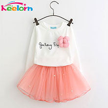 Online discount shop Australia - Girls Dresses New lovely girls white tee shirt and pink dress with rhinestone clothes set kids autmn children clothing set