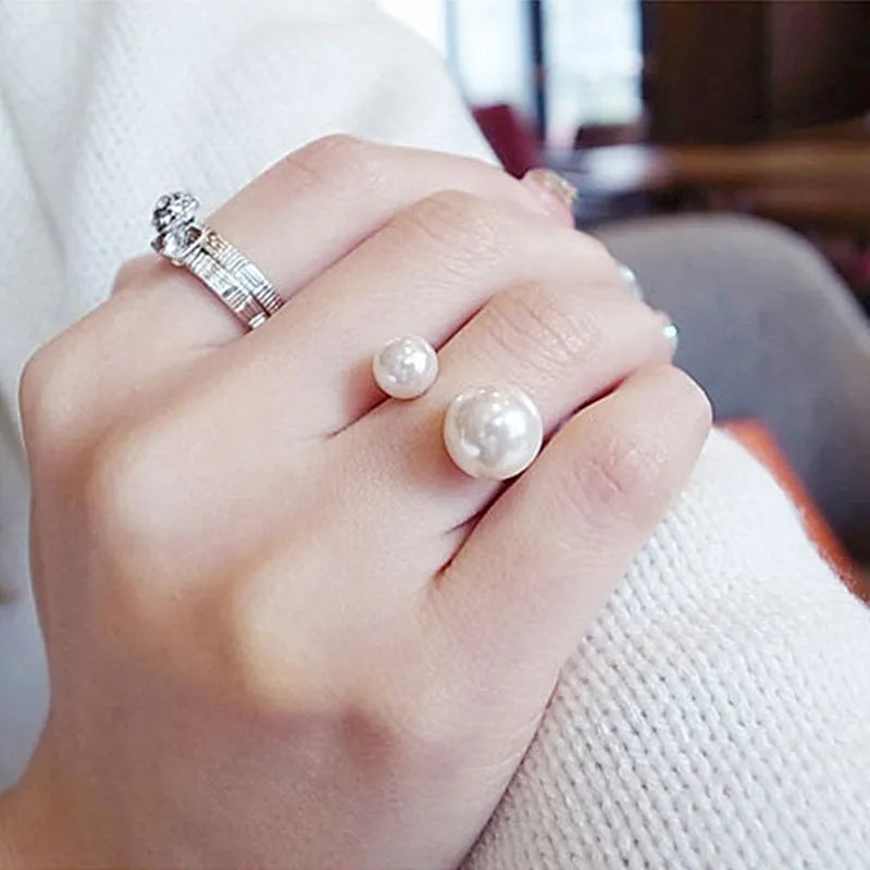 Simulated Pearl Adjustable Open Rings for Women Wedding Jewelry Girls Bijoux Finger-Dollar Bargains Online Shopping Australia