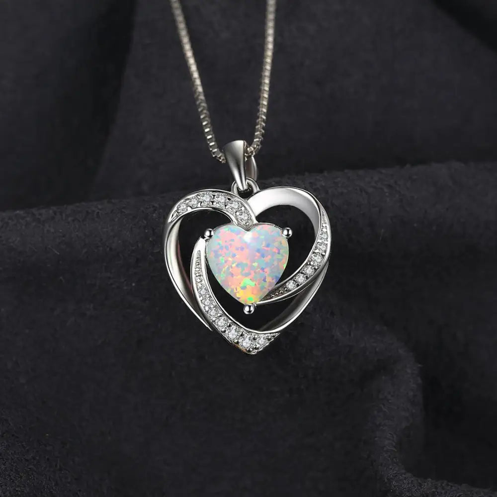 Heart Love 2.4ct Created Opal 925 Sterling Silver Pendant Necklace for Women No Chain