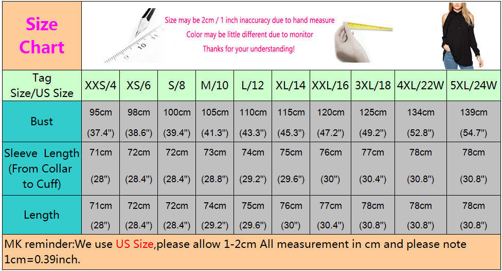 Plus Size Women Turn Down Collar Long Sleeve Tops Shirt Off Shoulder Long Chiffon Blouse