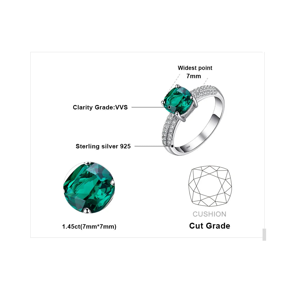 Green Simulated Nano Emerald Created Ruby Ring 925 Sterling Silver Gemstone Solitaire Engagement Rings for Women