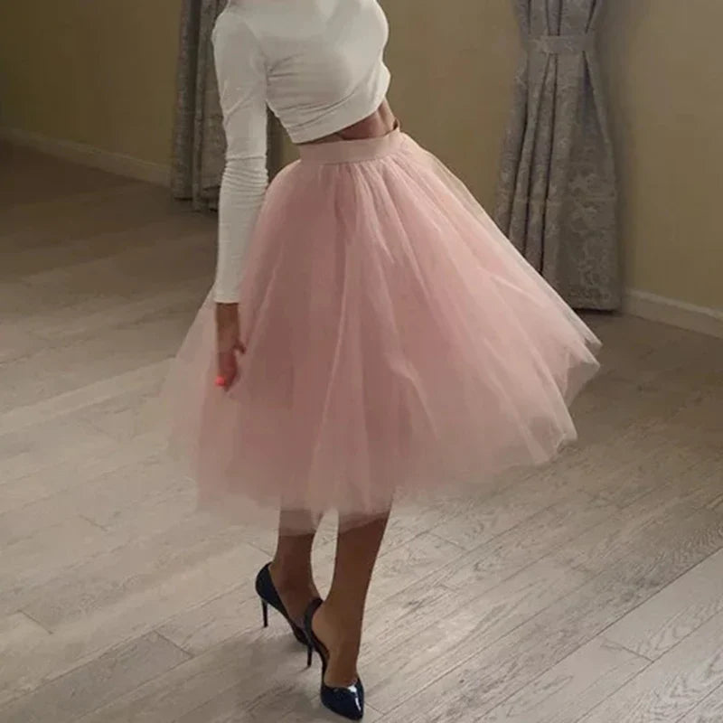 5 Layers Fashion Tulle Skirt Pleated TUTU Skirts Womens Lolita Petticoat Bridesmaids Midi Skirt