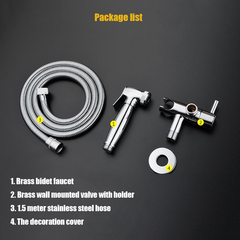brass chrome plated toilet bidet bright polished bathroom bidet faucet sprayer shower head wall mounted valve & holder