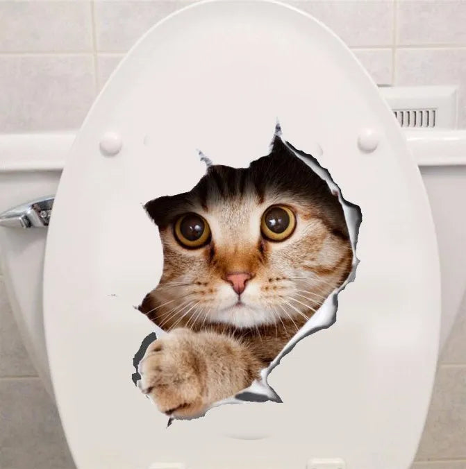 Cats 3D Wall Sticker Toilet Stickers Hole View Vivid Dogs Bathroom For Home Decoration Animals Vinyl Decals Art Wallpaper Poster-Dollar Bargains Online Shopping Australia