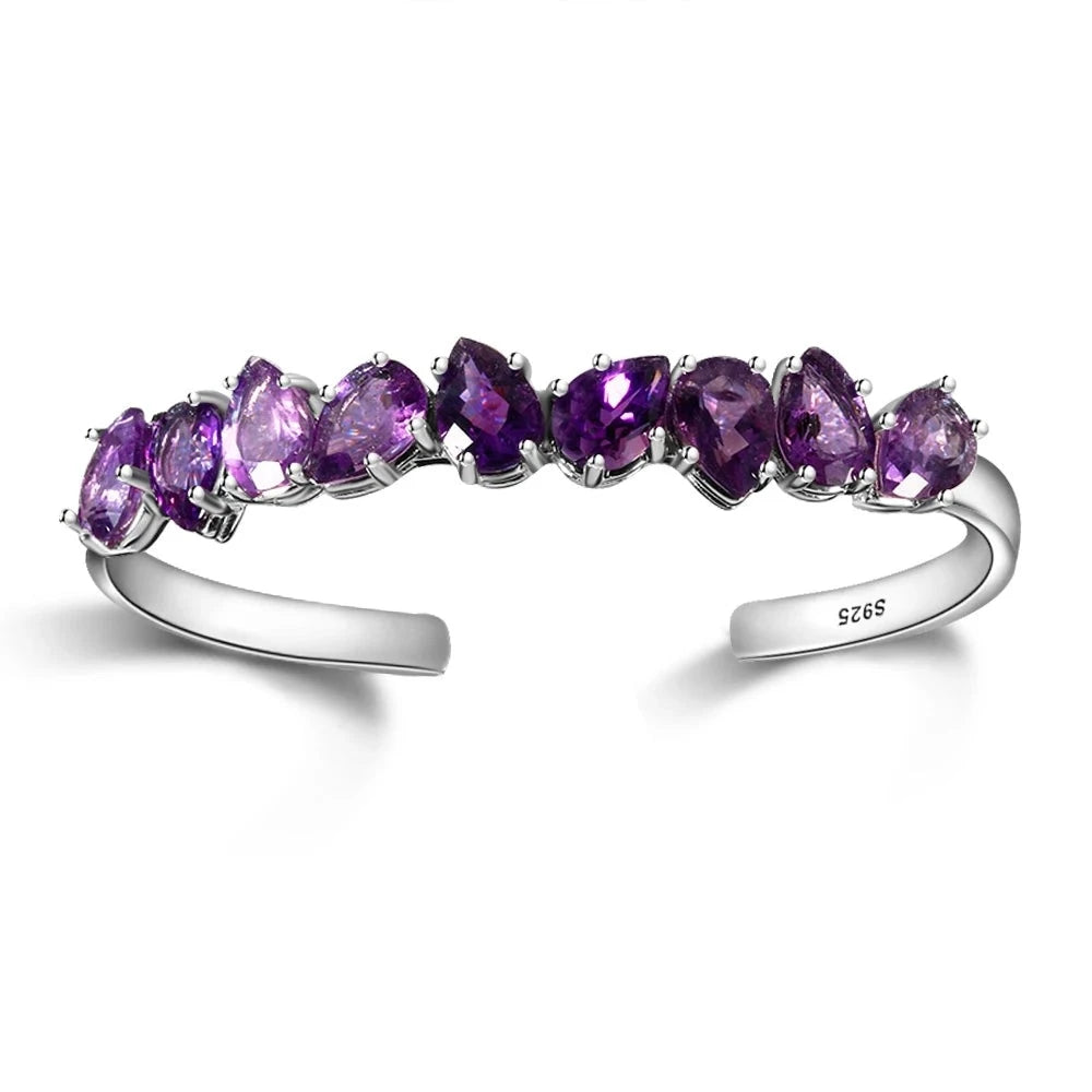 Sterling Silver 925 Bangle For Women Fine Jewelry Bracelet Purple WaterDrop Pear Amethyst Wedding Valentine Day Gift Adjustable-Dollar Bargains Online Shopping Australia