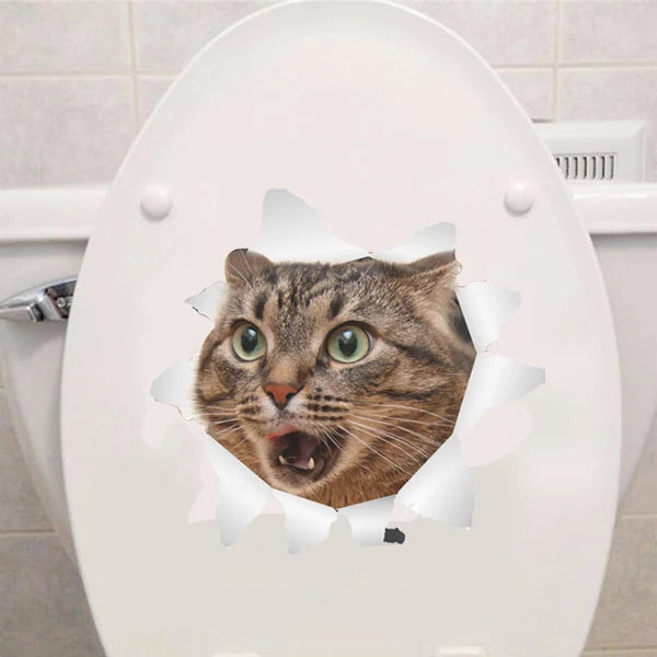 Cats 3D Wall Sticker Toilet Stickers Hole View Vivid Dogs Bathroom For Home Decoration Animals Vinyl Decals Art Wallpaper Poster-Dollar Bargains Online Shopping Australia