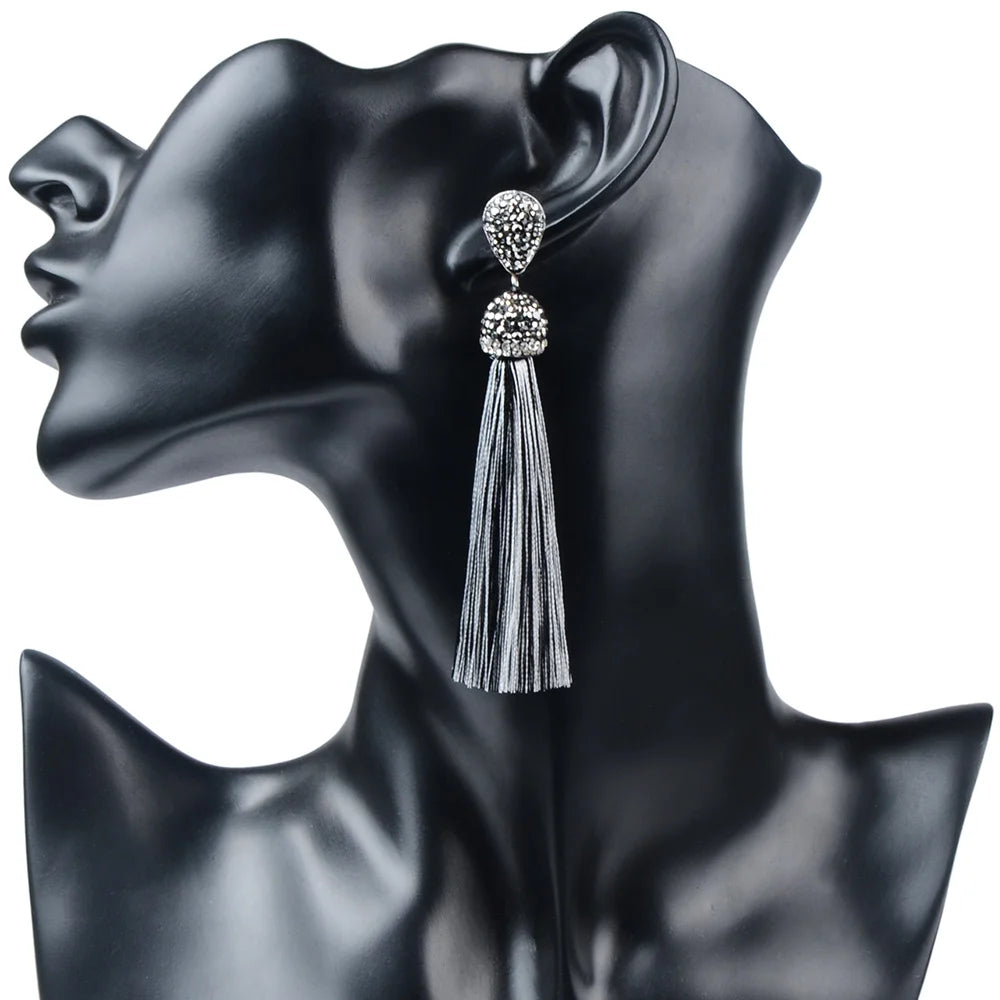Long Tassel Earrings Handmade Bohemian Unusual Silk Crystal Dangle Drop Hanging Earrings-Dollar Bargains Online Shopping Australia