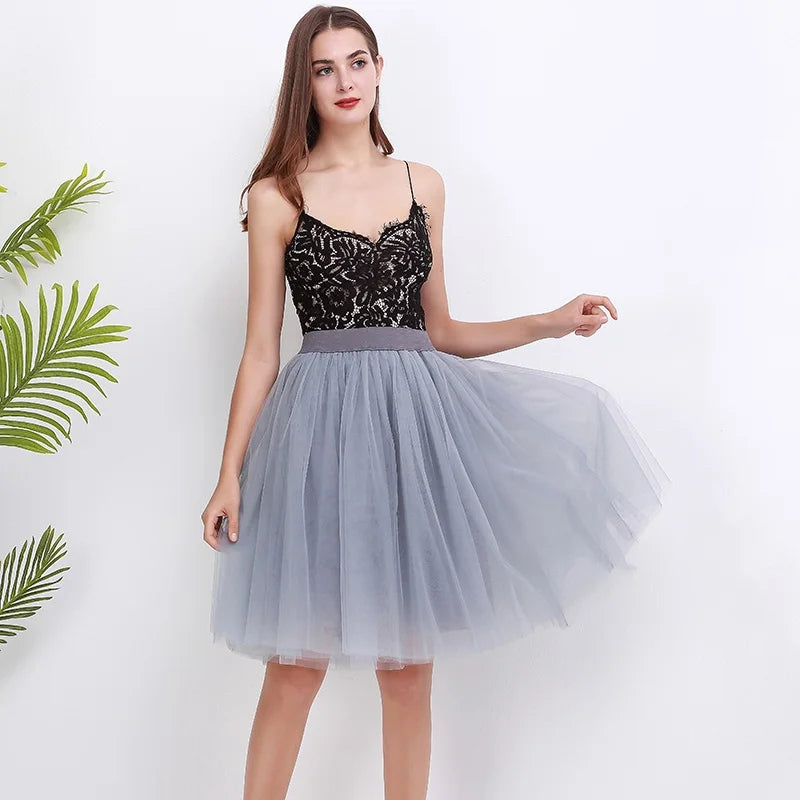 5 Layers Fashion Tulle Skirt Pleated TUTU Skirts Womens Lolita Petticoat Bridesmaids Midi Skirt