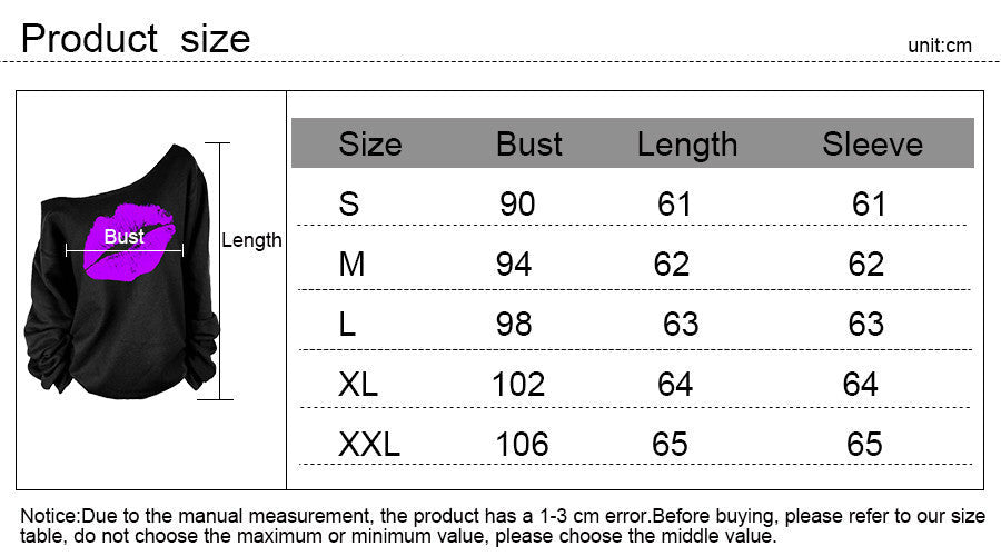 Red White Lips Offset Print Women Tops Long Sleeve Loose Fit Tee Shirts Plus Size Laies Fashion Sweatshirt Arrival