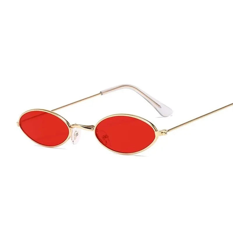 Retro Small Oval Sunglasses Woman Vintage Brand Shades Black Red Metal Color Sun Glasses For Female Fashion Designer Lunette-Dollar Bargains Online Shopping Australia
