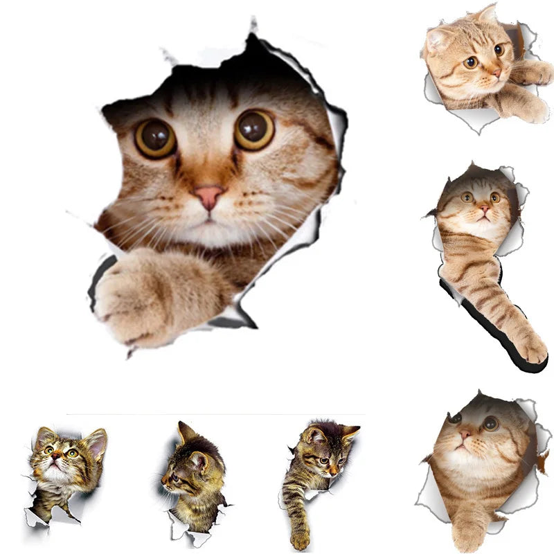 Cats 3D Wall Sticker Toilet Stickers Hole View Vivid Dogs Bathroom For Home Decoration Animals Vinyl Decals Art Wallpaper Poster-Dollar Bargains Online Shopping Australia