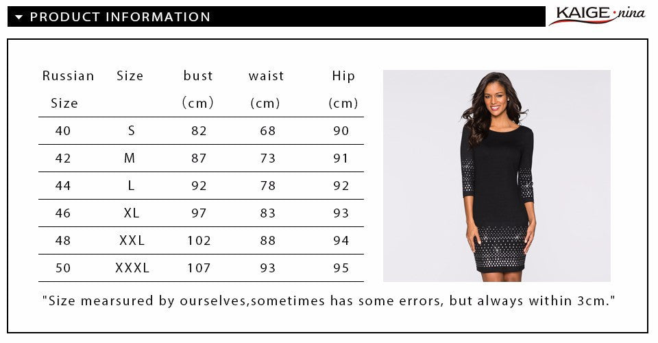 Online discount shop Australia - Kaige.Nina New women's Vestidos Pure Color Style 7 Minutes Of Sleeve Sequined Decoration Straight Knee-Length Autumn Dress 1621