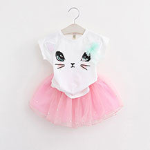 Online discount shop Australia - Girls Dresses New lovely girls white tee shirt and pink dress with rhinestone clothes set kids autmn children clothing set