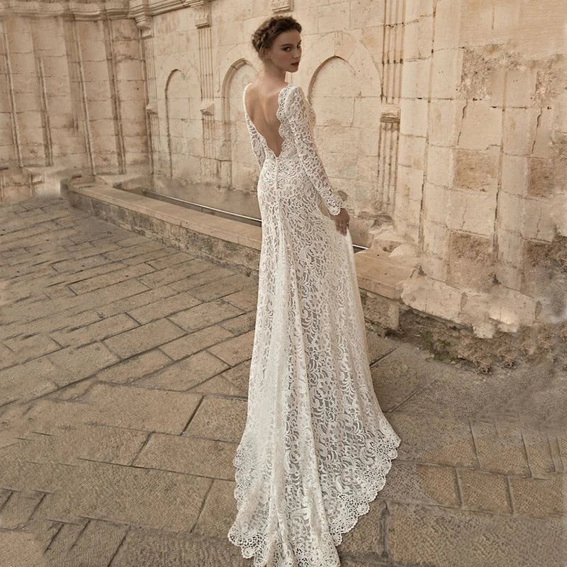Mermaid Long Lace Dress Long Sleeve Backless Party Dress Transparent Sexy and Elegant Women's Dresses-Dollar Bargains Online Shopping Australia