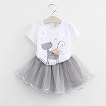 Online discount shop Australia - Girls Dresses New lovely girls white tee shirt and pink dress with rhinestone clothes set kids autmn children clothing set