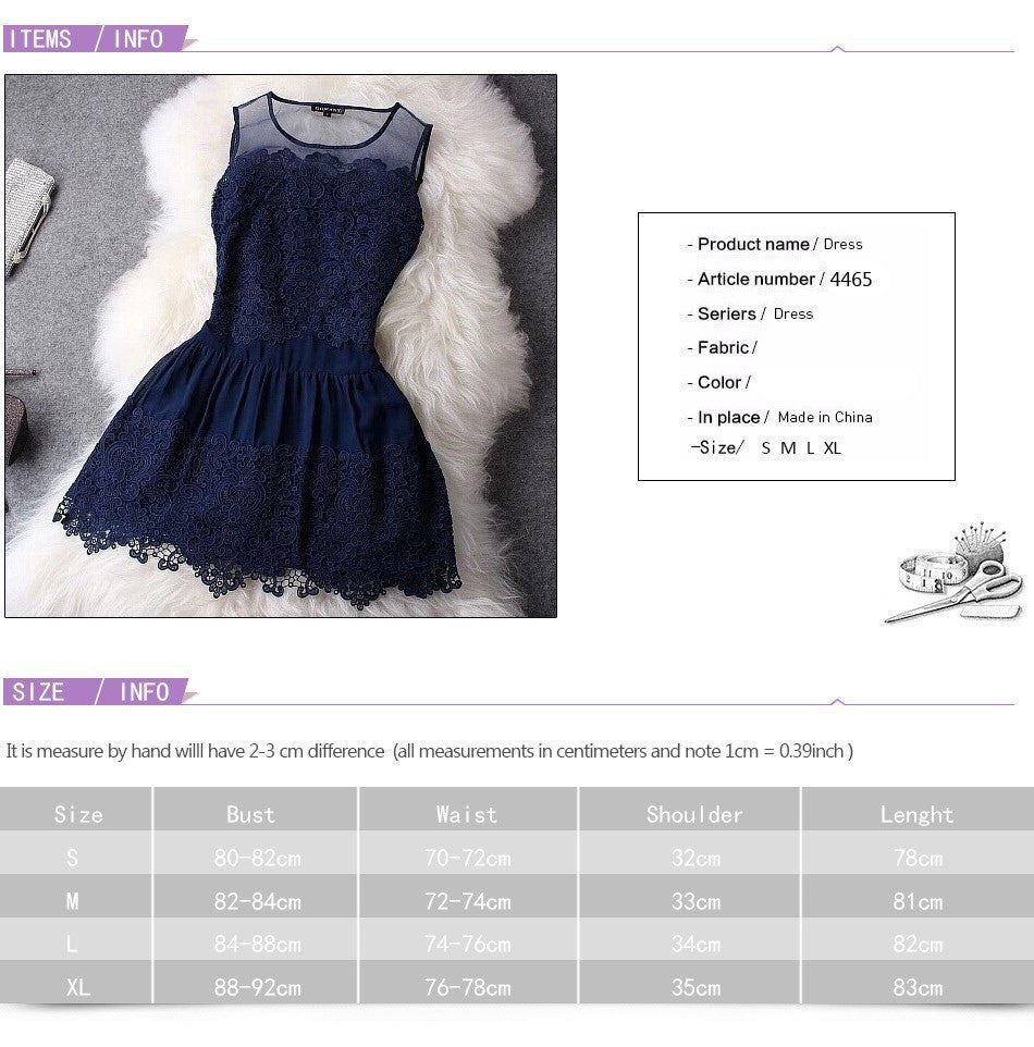 Online discount shop Australia - Big Stitching Lace Dress Sleeveless Vestidos Evening Mini Sexy Women Summer Dress