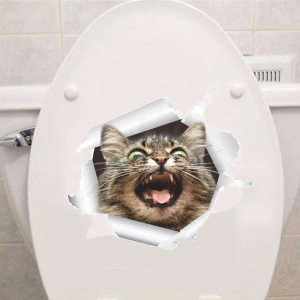 Cats 3D Wall Sticker Toilet Stickers Hole View Vivid Dogs Bathroom For Home Decoration Animals Vinyl Decals Art Wallpaper Poster-Dollar Bargains Online Shopping Australia