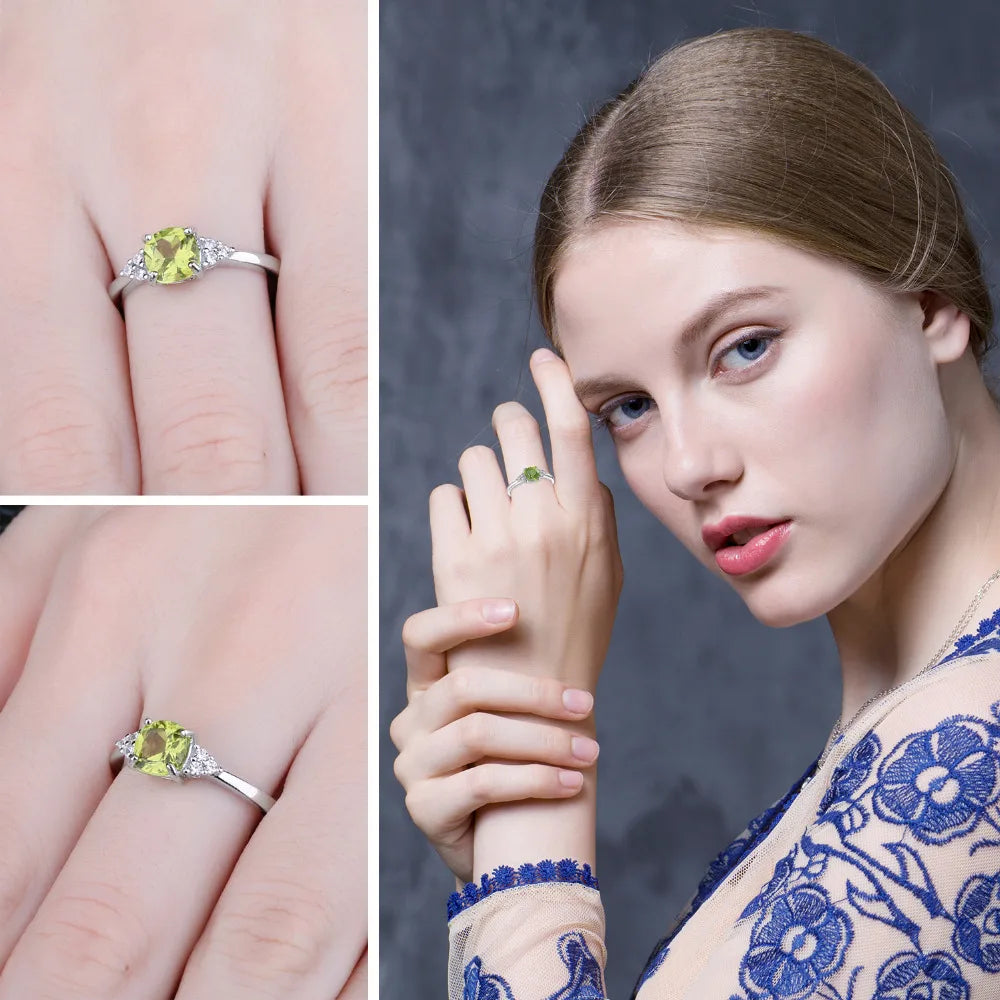 1.1ct Genuine Natural Peridot 925 Sterling Silver Solitaire Ring for Woman Fashion Gemstone Jewelry Wedding Gift