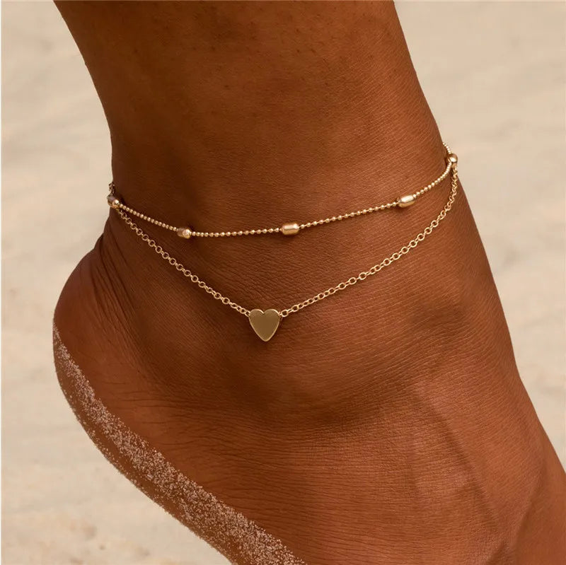 Silver Color Double Heart Anklet for Women Bling Hollow Out Love Foot Ankle Leg Bracelet Chain Jewelry-Dollar Bargains Online Shopping Australia