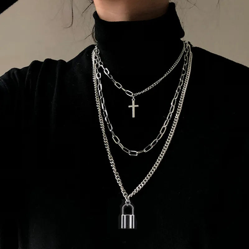 Multilayer Hip Hop Long Chain Necklace For Women Men Jewelry Gifts Key Cross Pendant Necklace Accessories-Dollar Bargains Online Shopping Australia